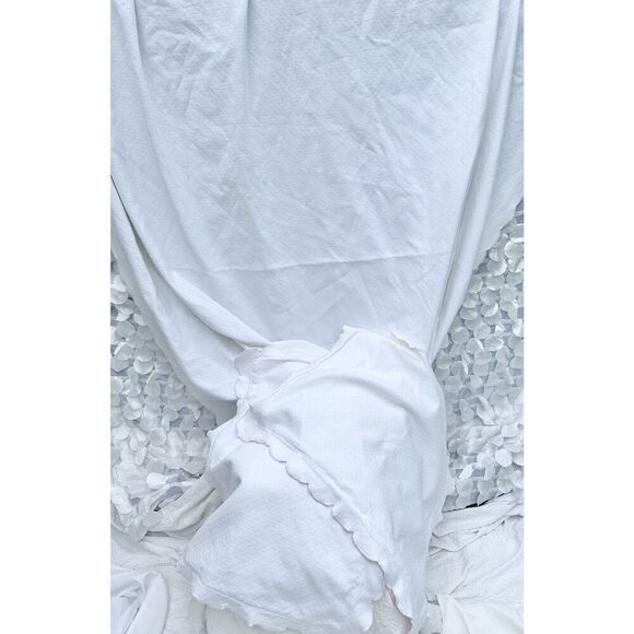 100% Cotton FULL XL White MATELASSE 3 Pc Bed Cover Pink Embroidery Scalloped - Picture 9 of 13